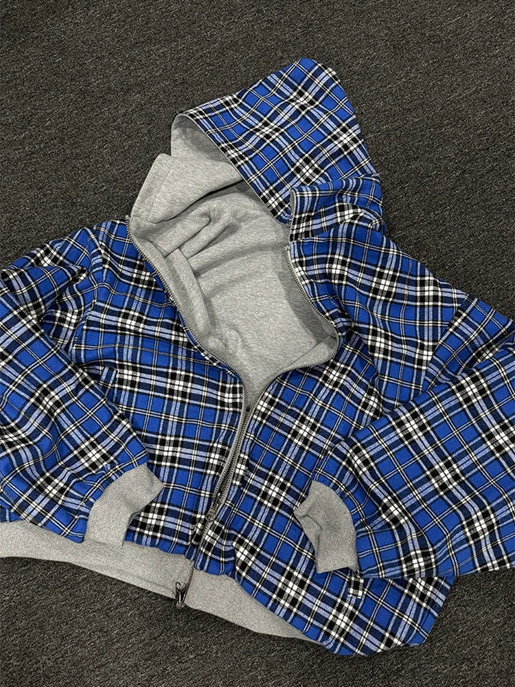 Plaid Double-Sided Zip-Up Hoodie