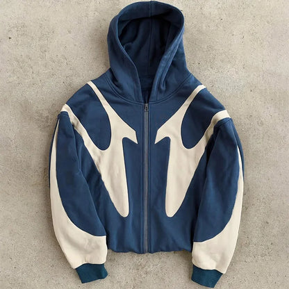 Retro Devil Print Zip-Up Hoodie