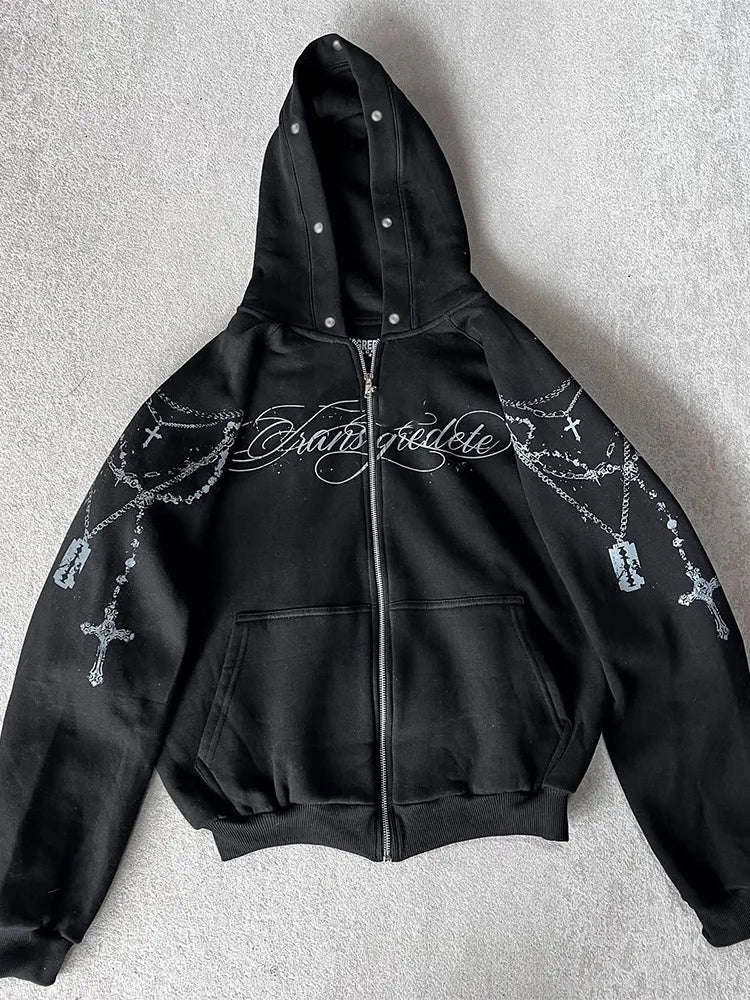 Gothic Punk Faux Fur Zip-Up Hoodie