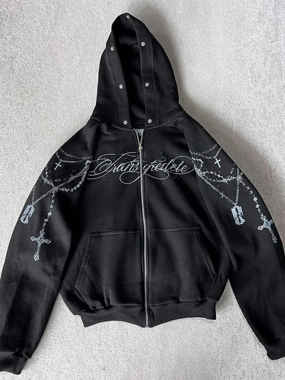 Gothic Punk Faux Fur Zip-Up Hoodie