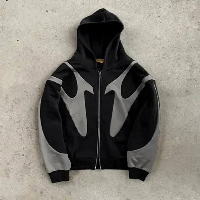 Retro Devil Print Zip-Up Hoodie