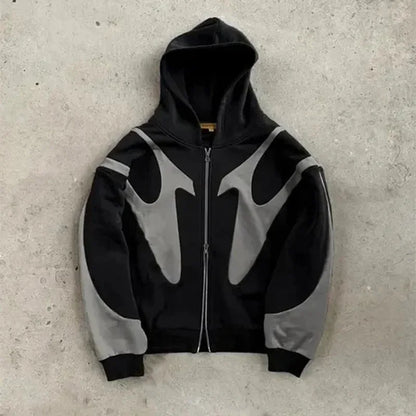 Retro Devil Print Zip-Up Hoodie