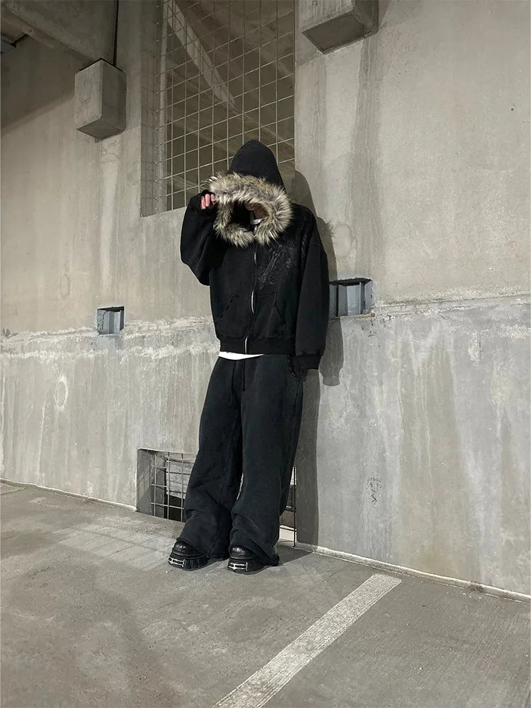 Y2K Harajuku Faux Fur Collar Hoodie