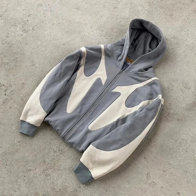 Retro Devil Print Zip-Up Hoodie