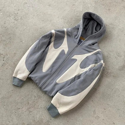 Retro Devil Print Zip-Up Hoodie