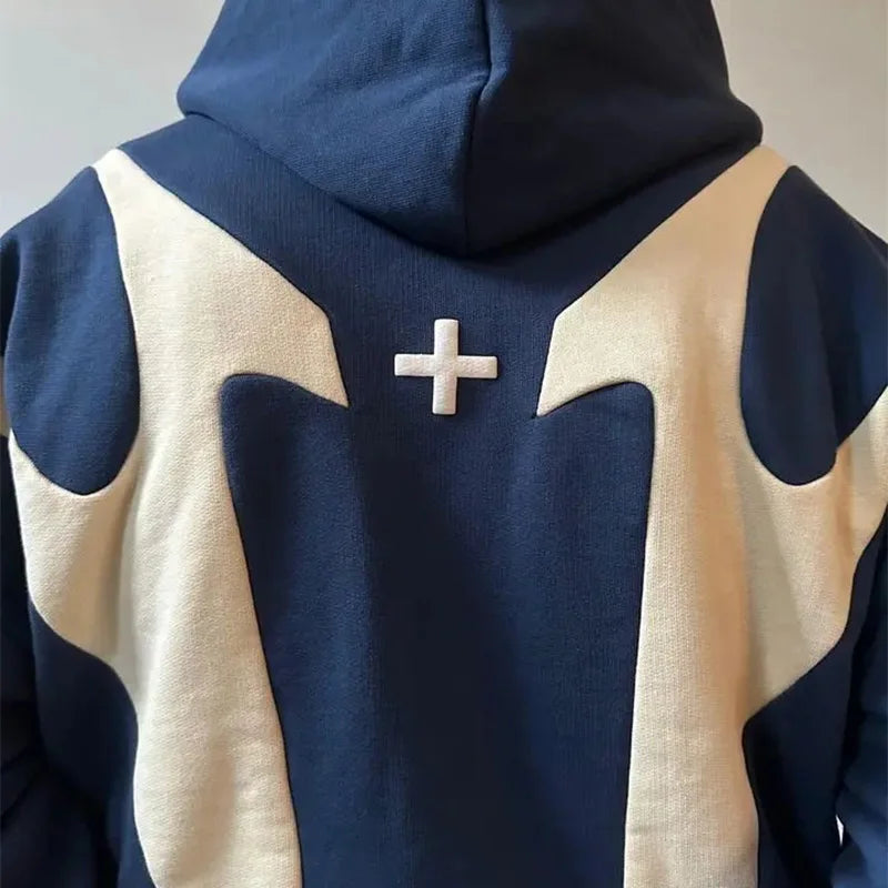 Retro Devil Print Zip-Up Hoodie