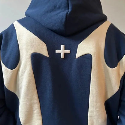 Retro Devil Print Zip-Up Hoodie