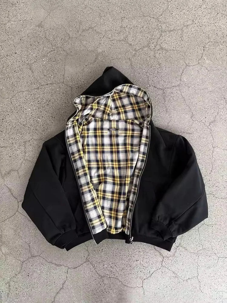 Plaid Double-Sided Zip-Up Hoodie
