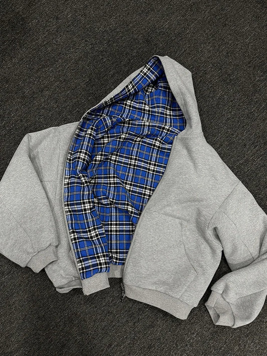 Plaid Double-Sided Zip-Up Hoodie
