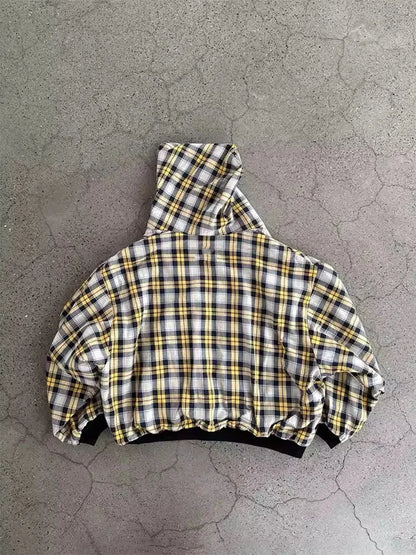 Plaid Double-Sided Zip-Up Hoodie