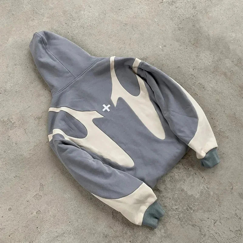Retro Devil Print Zip-Up Hoodie