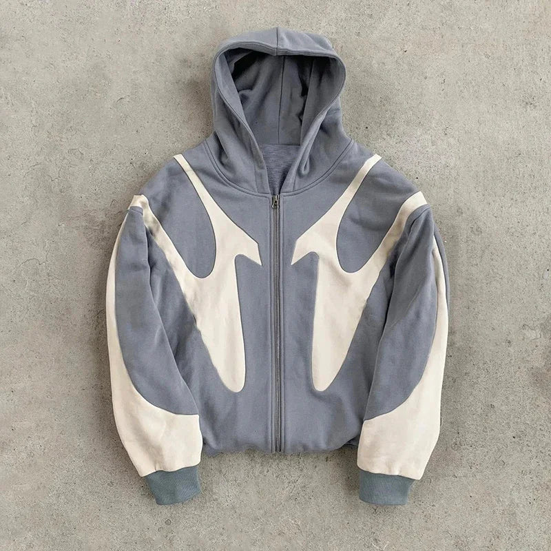 Retro Devil Print Zip-Up Hoodie