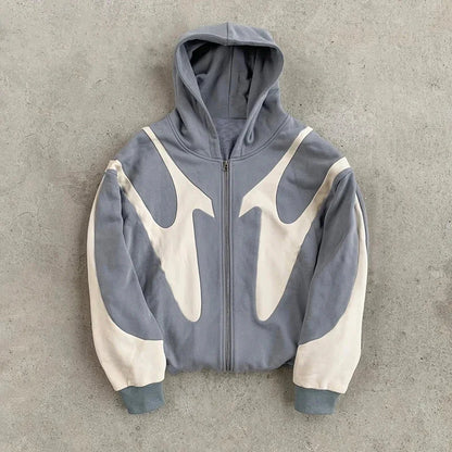 Retro Devil Print Zip-Up Hoodie